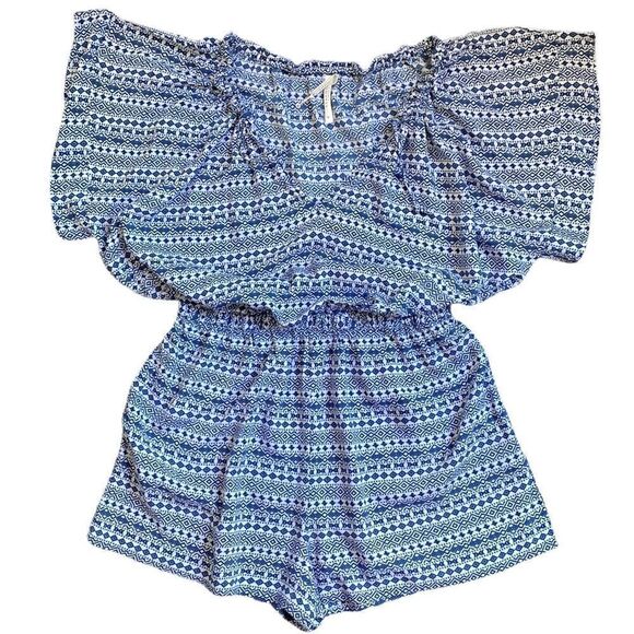 𝅺seafolly Print Dolman Sleeve Short Romper Navy White NWOT - Picture 1 of 7